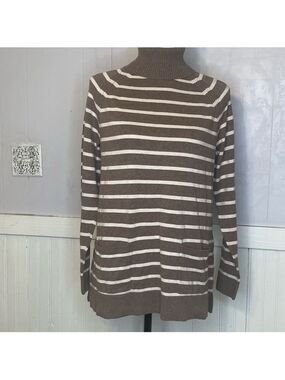 Jeanne Pierre sweater Turtle Neck Striped tunic Top
